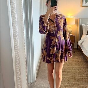 Free People Purple and Gold Floral Mini Dress